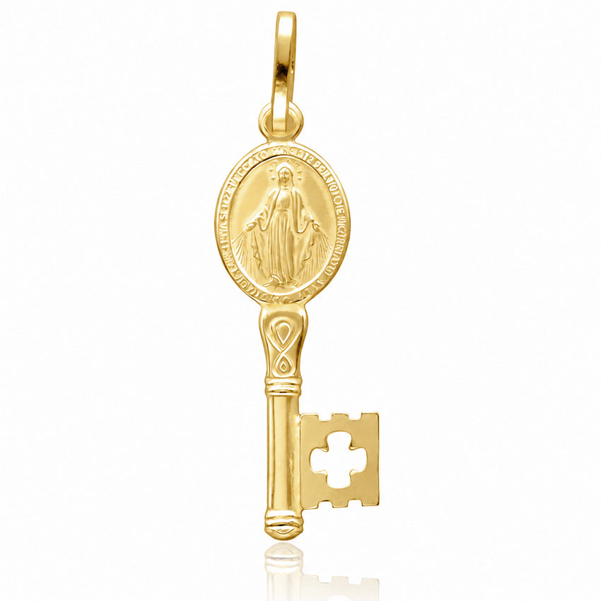 COLGANTE PLATA CHAPADA EN ORO LLAVE V. MILAGROSA GRANDE - 8x26MM