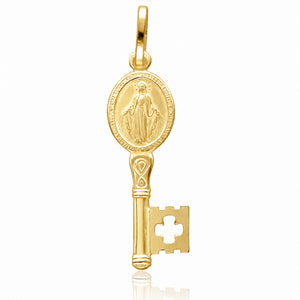 COLGANTE PLATA CHAPADA EN ORO LLAVE V. MILAGROSA GRANDE - 8x26MM