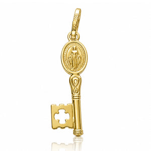 COLGANTE PLATA CHAPADA EN ORO LLAVE V. MILAGROSA PEQUEÑA - 6x24MM