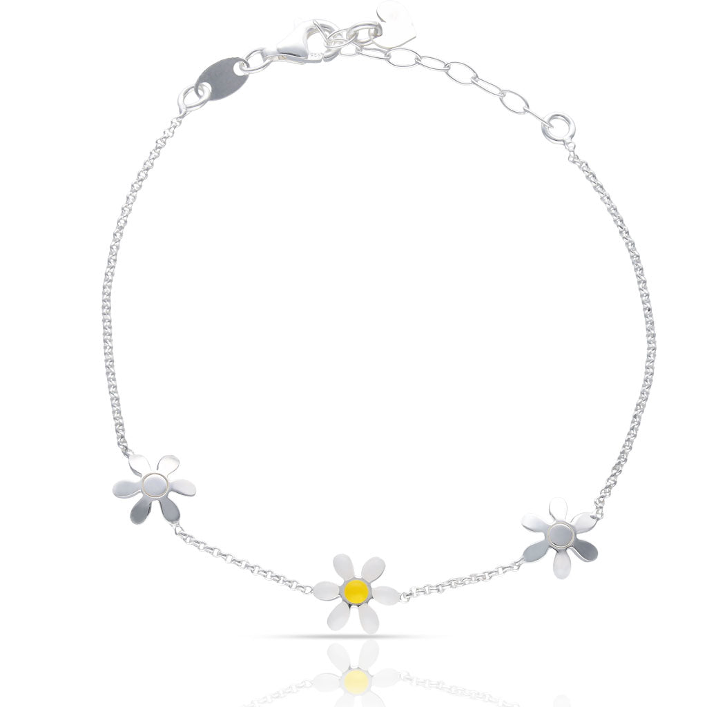PULSERA PLATA 925MM MARGARITAS + ESMALTADO