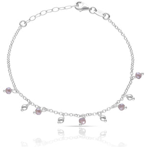 PULSERA PLATA 925MM BOLAS + PIEDRAS MALVA