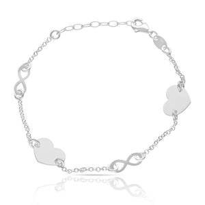 PULSERA PLATA 925MM CORAZONES + INFINITOS