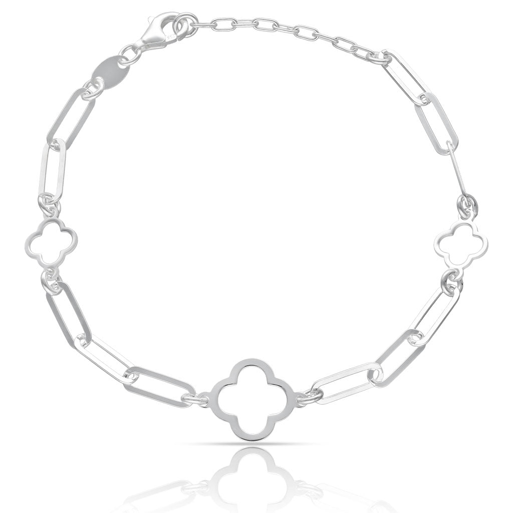 PULSERA PLATA 925MM TREBOL + ESLABONES