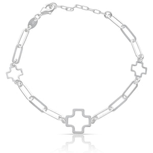 PULSERA PLATA 925MM CRUCES + ESLABONES