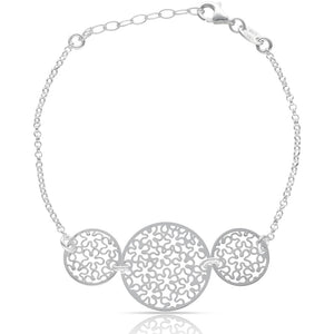 PULSERA PLATA 925MM CIRCULOS + FLORES CALADAS