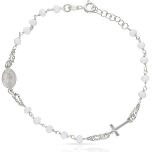 PULSERA PLATA 925MM ROSARIO PIEDRAS BLANCAS