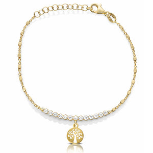 PULSERA PLATA CHAPADA EN ORO ARBOL DE LA VIDA + CIRCONITAS