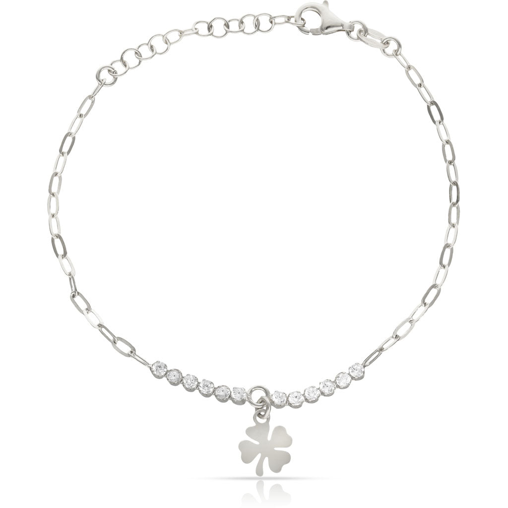 PULSERA PLATA 925MM TREBOL DE LA SUERTE + CIRCONITAS