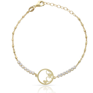 PULSERA PLATA CHAPADA EN ORO CIRCULO CORAZONES