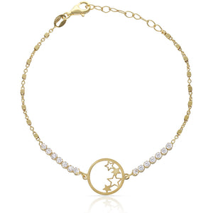 PULSERA PLATA CHAPADA EN ORO CIRCULO ESTRELLAS