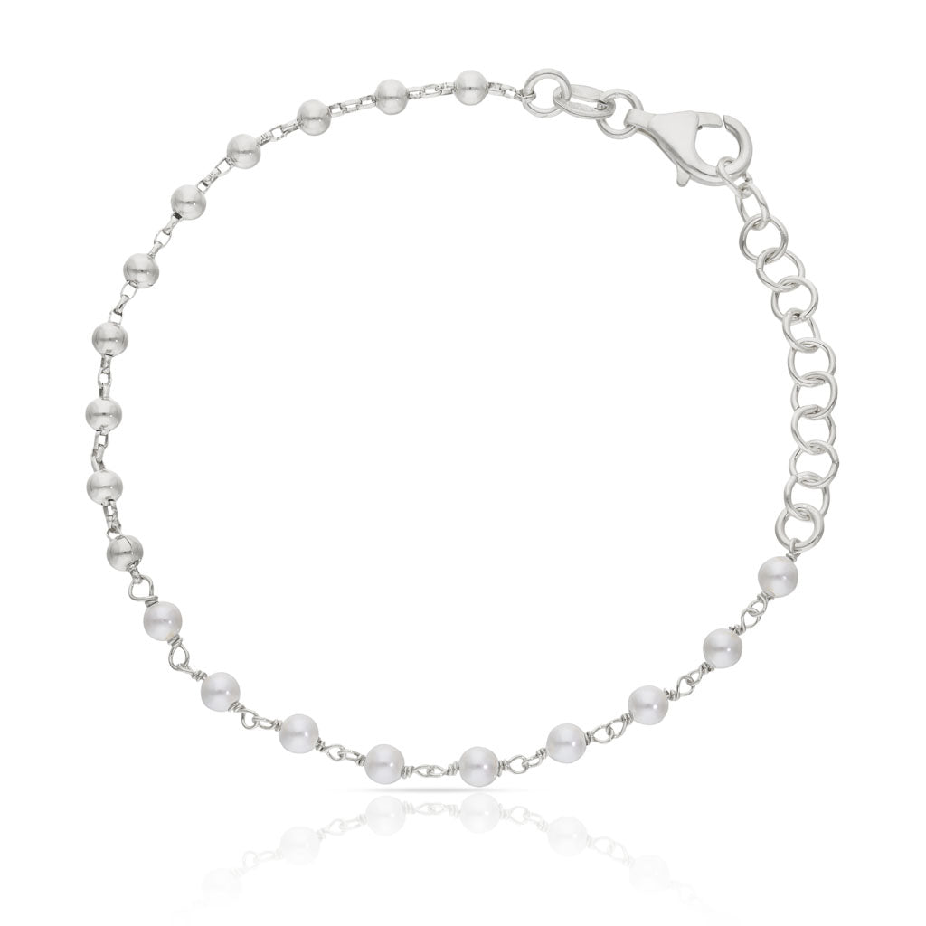 PULSERA PLATA 925MM BOLAS + PERLAS