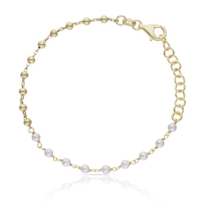 PULSERA PLATA CHAPADA EN ORO BOLAS + PERLAS