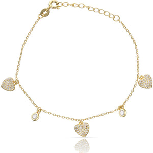 PULSERA PLATA CHAPADA EN ORO CORAZON + CIRCONITAS