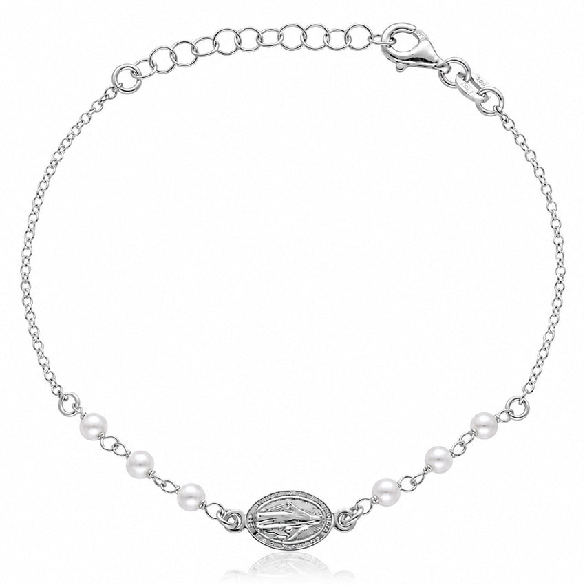 PULSERA PLATA 925MM V. MILAGROSA + PERLAS