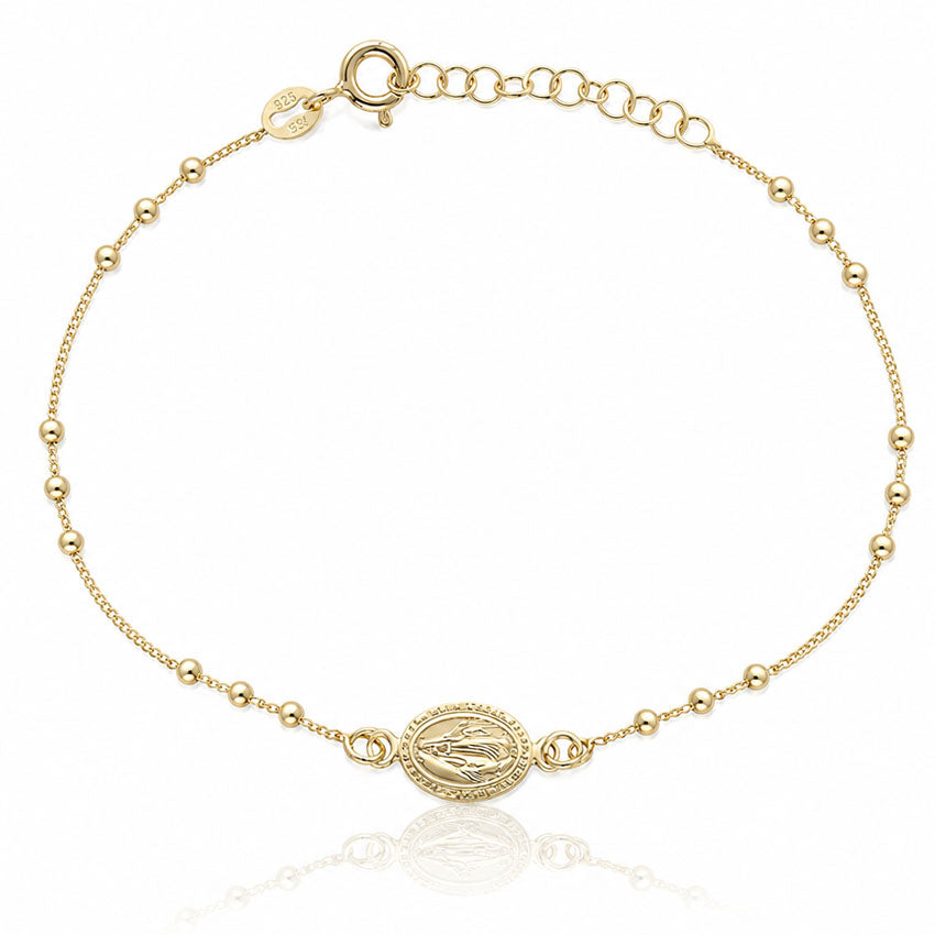 PULSERA PLATA CHAPADA EN ORO VIRGEN MILAGROSA + BOLAS