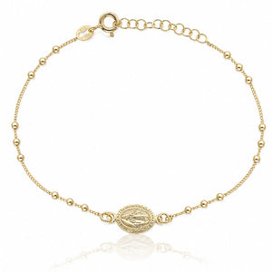 PULSERA PLATA CHAPADA EN ORO VIRGEN MILAGROSA + BOLAS