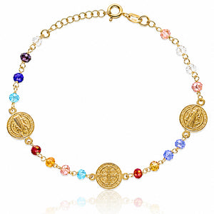PULSERA PLATA CHAPADA EN ORO SAN BENITO 10MM + PIEDRAS COLORES