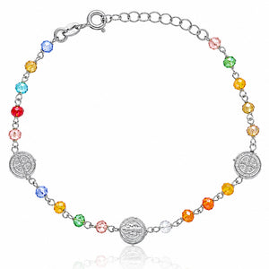 PULSERA PLATA 925MM SAN BENITO 8MM + PIEDRAS COLORES