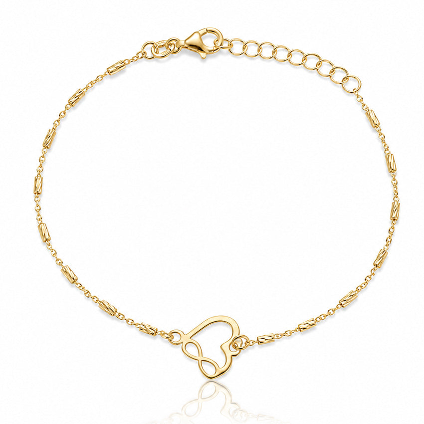 PULSERA PLATA CHAPADA EN ORO CORAZON + INFINITO