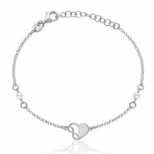 PULSERA PLATA 925MM CORAZON + INFINITO + PERLAS