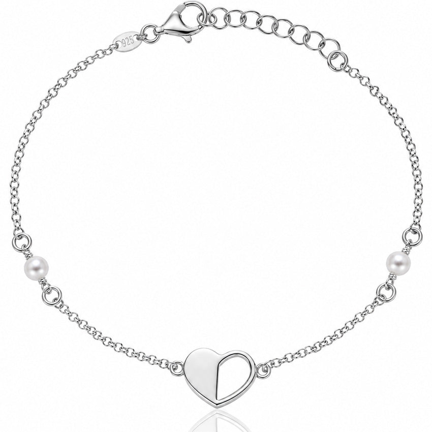 PULSERA PLATA 925MM CORAZON + PERLAS