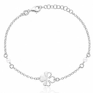 PULSERA PLATA 925MM TREBOL + PERLAS