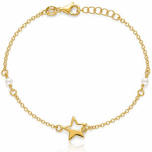 PULSERA PLATA CHAPADA EN ORO ESTRELLA + PERLAS