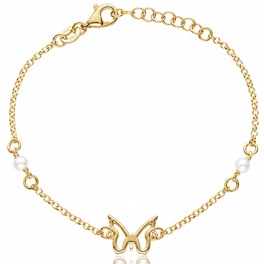 PULSERA PLATA CHAPADA EN ORO MARIPOSA + PERLAS