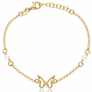 PULSERA PLATA CHAPADA EN ORO MARIPOSA + PERLAS