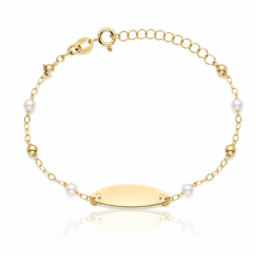 PULSERA BEBE PLATA CHAPADA EN ORO BOLAS + PERLAS