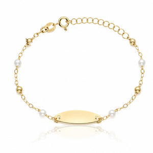 PULSERA BEBE PLATA CHAPADA EN ORO BOLAS + PERLAS