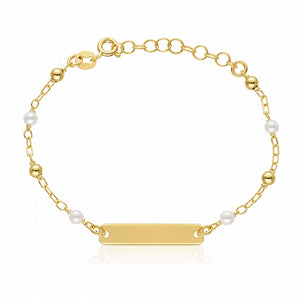 PULSERA BEBE PLATA CHAPADA EN ORO BOLAS + PERLAS
