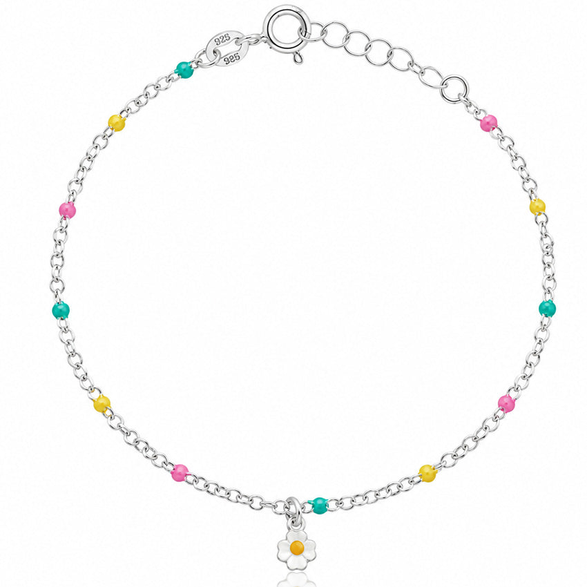 PULSERA NIÑA PLATA 925MM MARGARITA + BOLAS ESMALTADAS