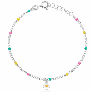 PULSERA NIÑA PLATA 925MM MARGARITA + BOLAS ESMALTADAS