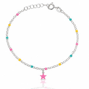 PULSERA NIÑA PLATA 925MM ESTRELLA ROSA + BOLAS ESMALTADAS