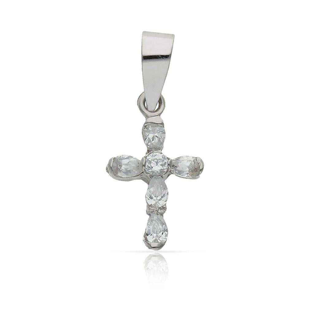 CRUZ ORO BLANCO 18KL CIRCONITAS -  9x15MM