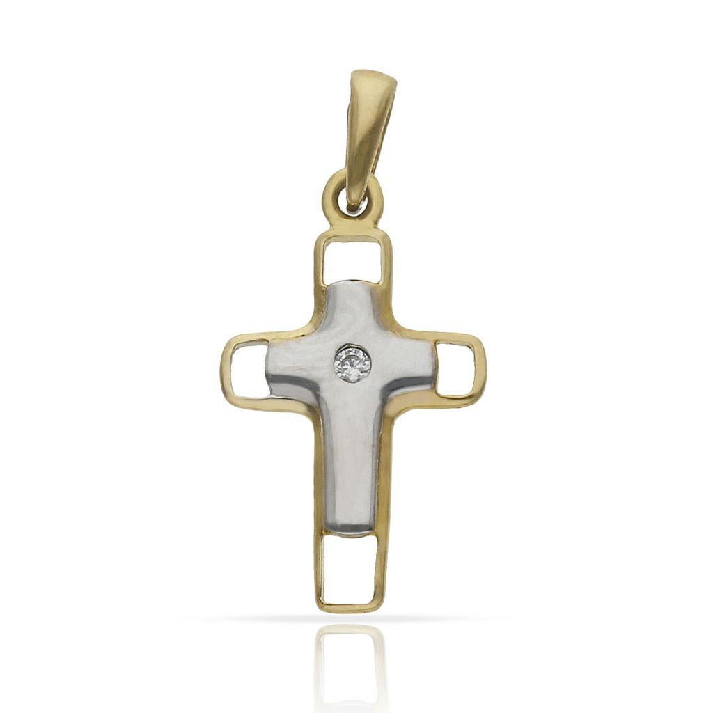 CRUZ ORO 18KL BICOLOR CIRCONITA - 11x18MM
