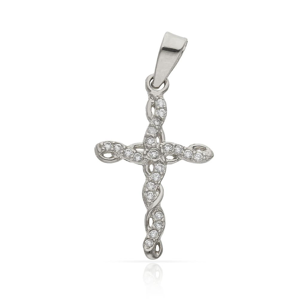 CRUZ ORO BLANCO 18KL CIRCONITAS - 13x20MM