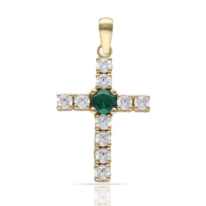 CRUZ ORO 18KL PIEDRA VERDE + CIRCONITAS - 15x20MM