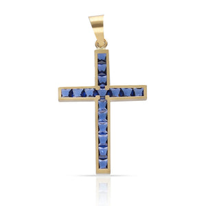 CRUZ ORO 18KL PIEDRAS AZULES - 14x20MM