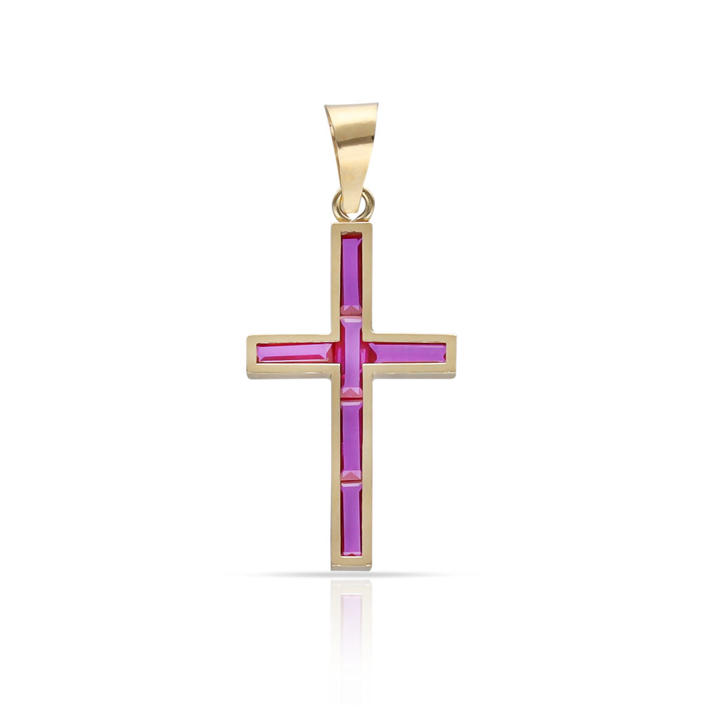 CRUZ ORO 18KL PIEDRAS ROJAS - 10x17MM