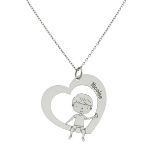 GARGANTILLA ORO BLANCO 18KL CORAZON + NIÑO