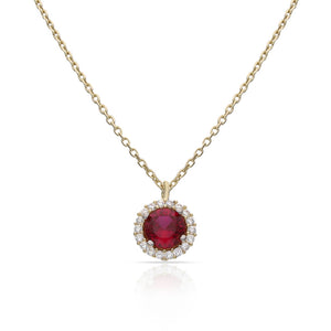 GARGANTILLA ORO 18KL CERCO CIRCONITAS + PIEDRA ROJA - 7MM