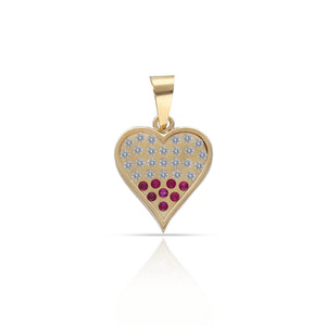 COLGANTE ORO 18KL CORAZON CIRCONITAS + PIEDRAS ROJAS - 10x11MM