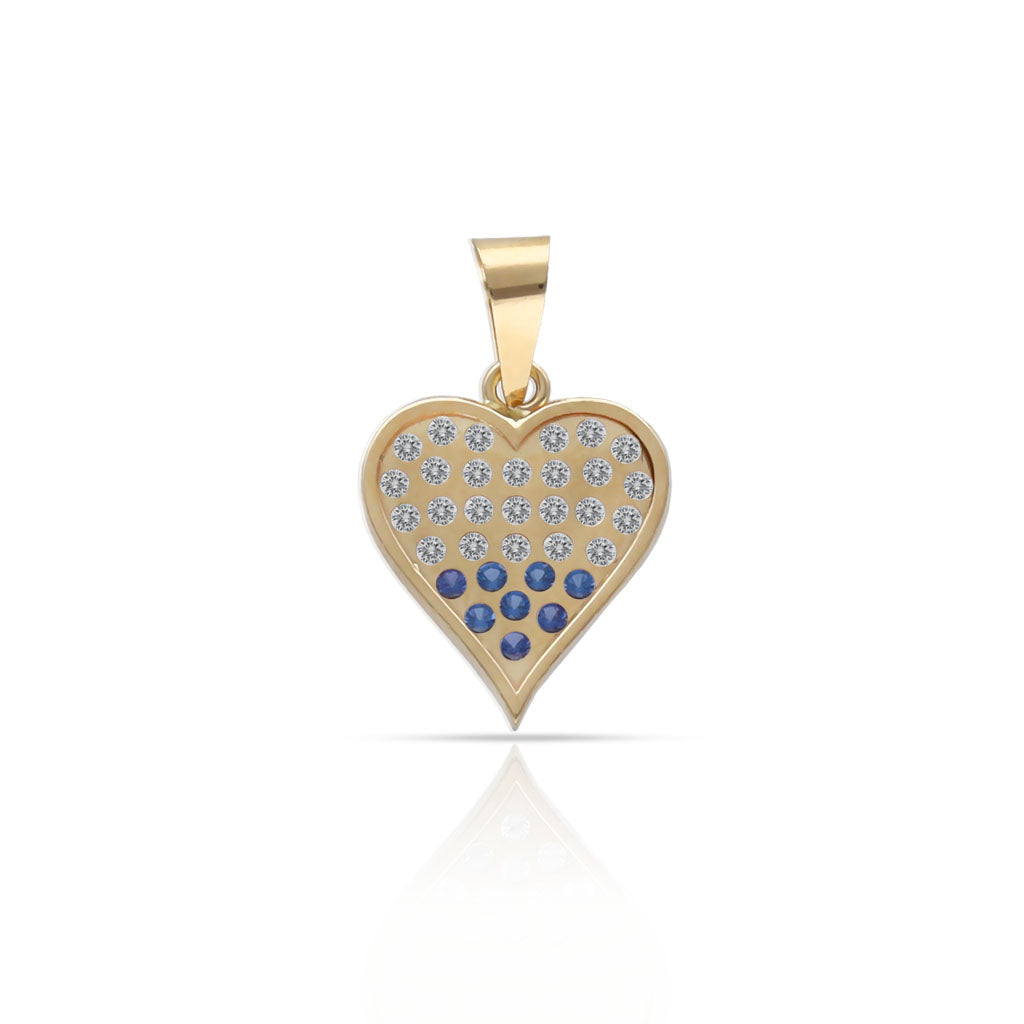 COLGANTE ORO 18KL CORAZON CIRCONITAS + PIEDRAS AZULES - 10x11MM