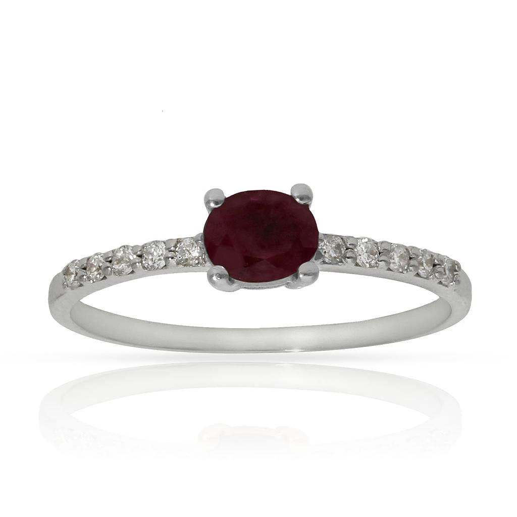 SORTIJA ORO BLANCO 18KL RUBI + DIAMANTES