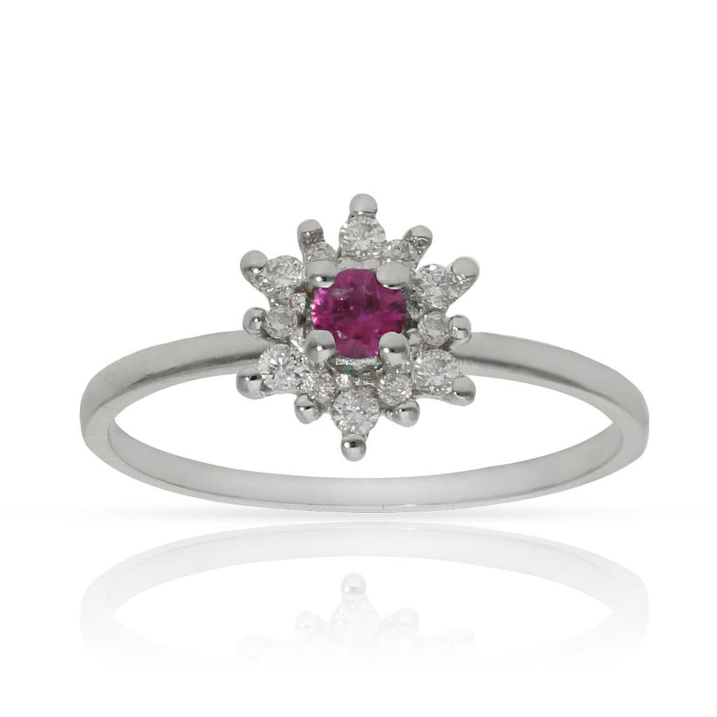 SORTIJA ORO BLANCO 18KL RUBI + DIAMANTES