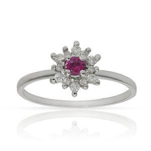 SORTIJA ORO BLANCO 18KL RUBI + DIAMANTES