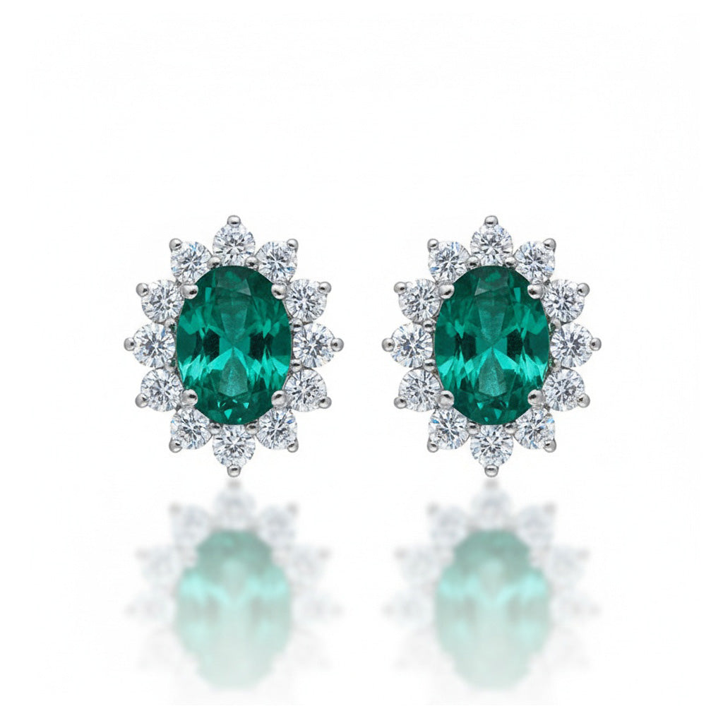 PENDIENTES ORO BLANCO 18KL DIAMANTES + ESMERALDAS FINAS