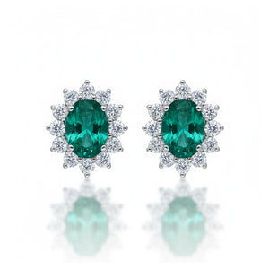 PENDIENTES ORO BLANCO 18KL DIAMANTES + ESMERALDAS FINAS